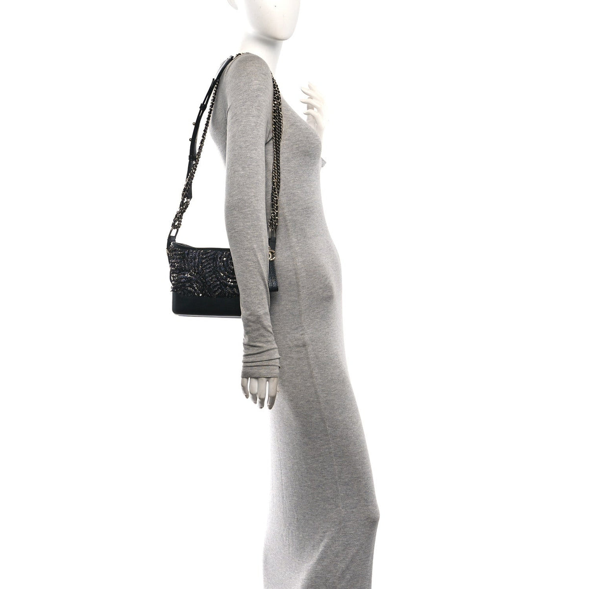 Sequin Calfskin Small Gabrielle Hobo Black Silver