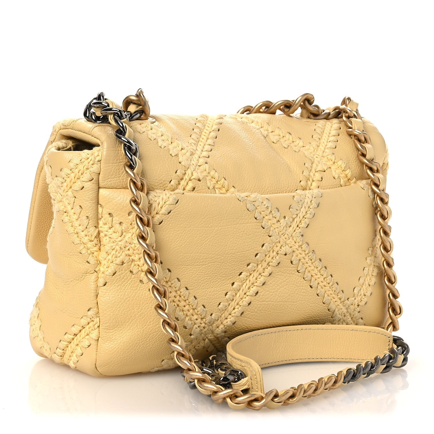 Calfskin Crochet Medium Chanel 19 Flap Yellow