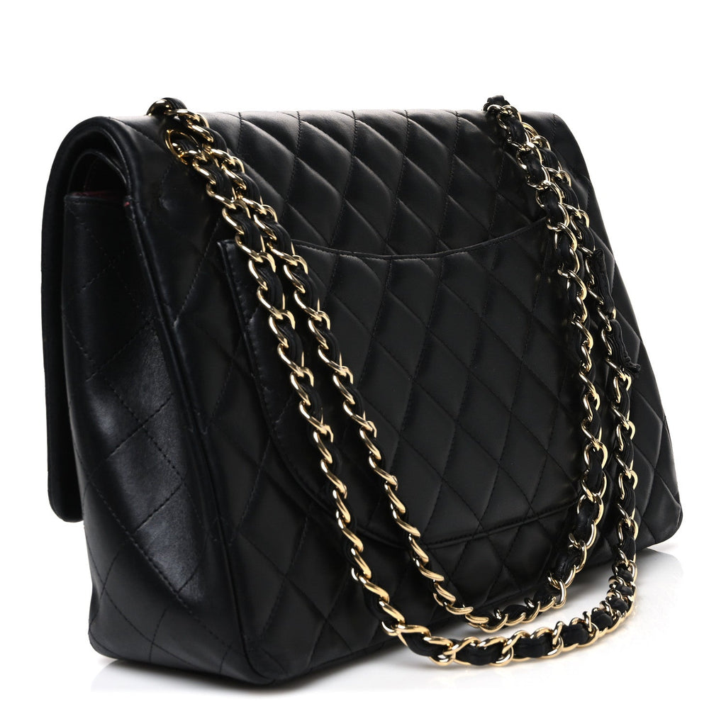Lambskin Quilted Maxi Double Flap Black