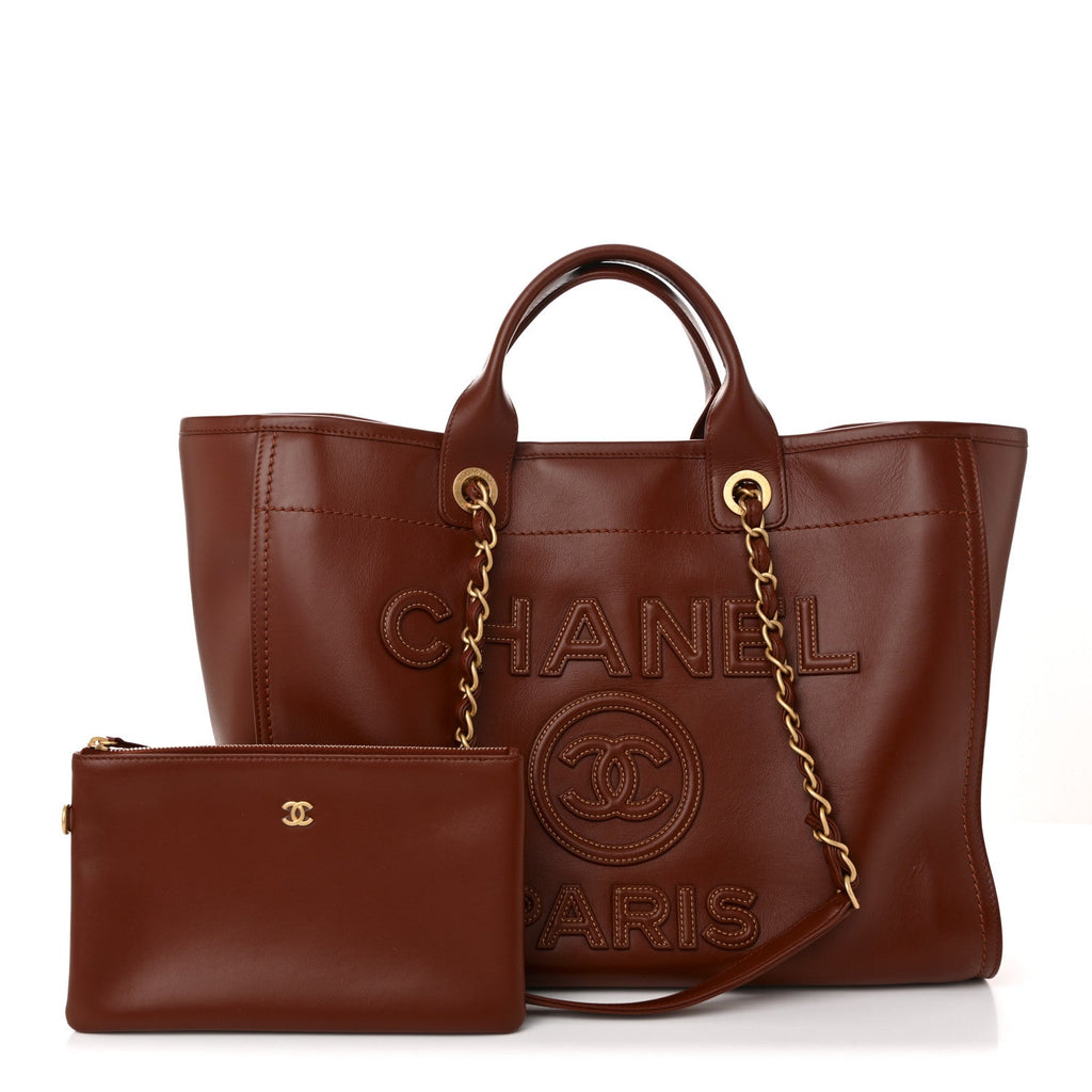 Calfskin Large Deauville Tote Brown