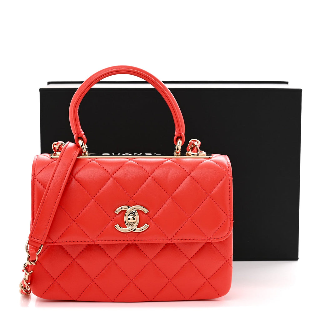 Lambskin Quilted Mini Trendy CC Dual Handle Flap Bag Dark Orange