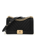 Caviar Chevron Quilted Medium Boy Flap Black