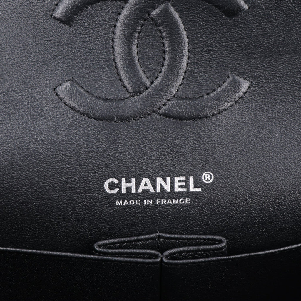 Shiny Crumpled Calfskin Quilted Medium Double Flap So Black