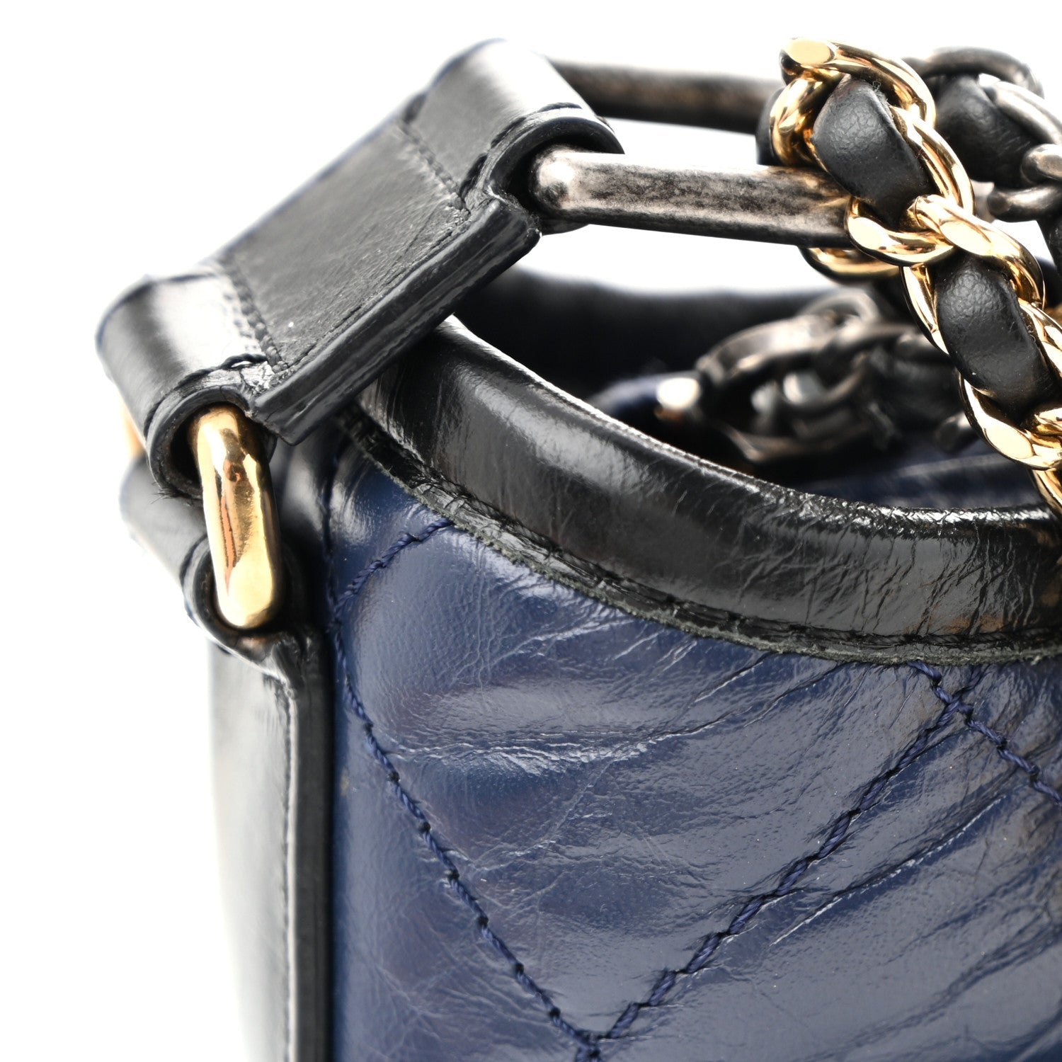 Aged Calfskin Quilted Small Gabrielle Hobo Navy Black
