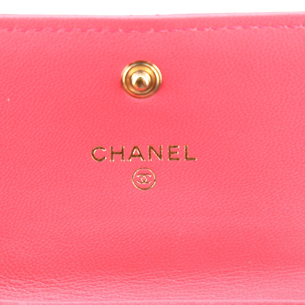 Lambskin Quilted Chanel 19 Flap Coin Purse With Chain Dark Pink
