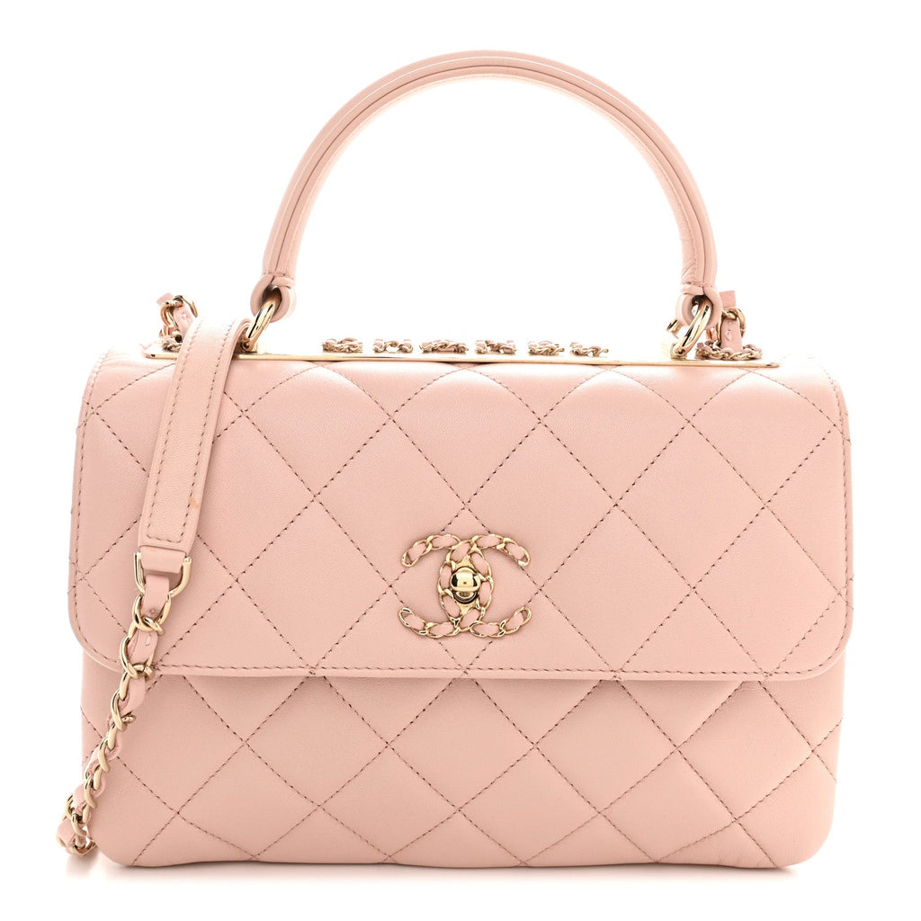 Lambskin Quilted Small Trendy CC Dual Handle Flap Bag Light Beige Light Pink