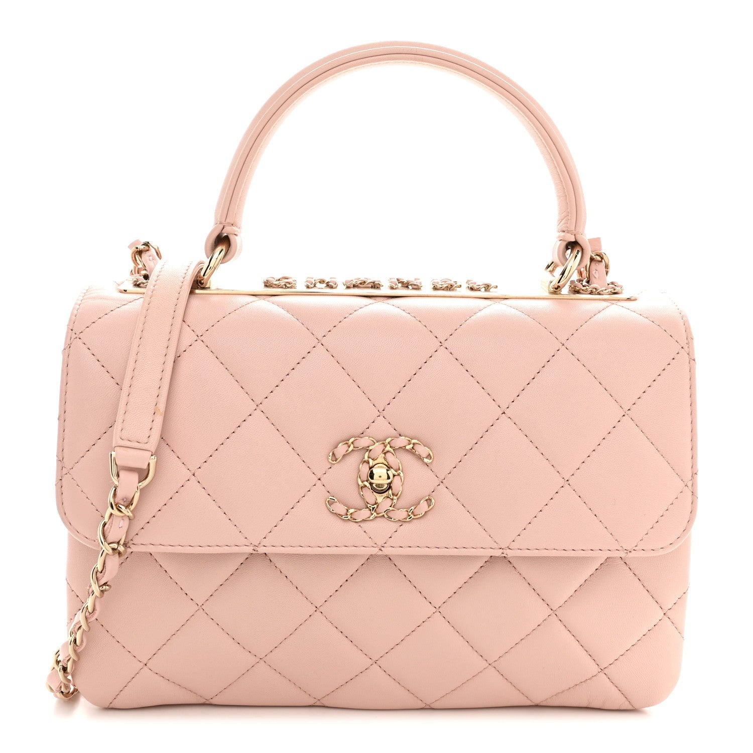 Lambskin Quilted Small Trendy CC Dual Handle Flap Bag Light Beige Light Pink