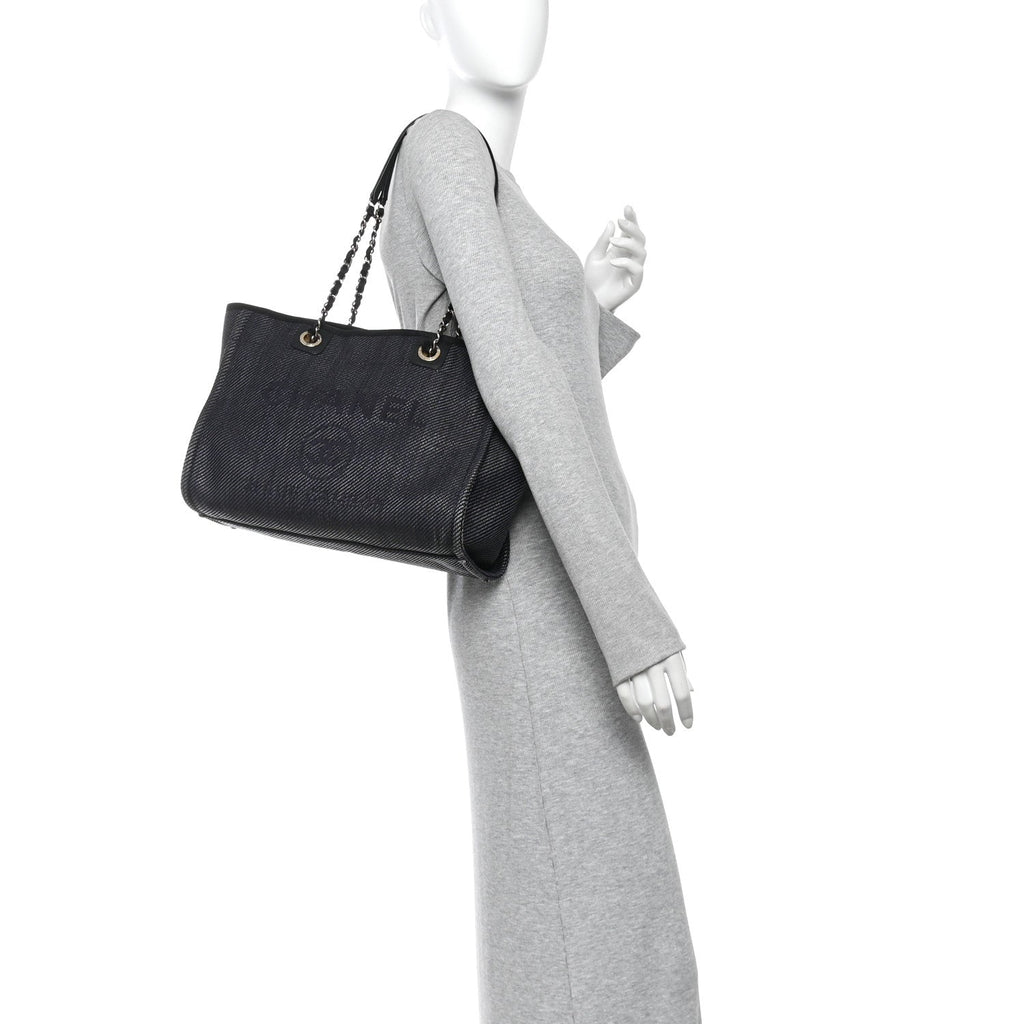 Mixed Fibers Calfskin Small Deauville Tote Black