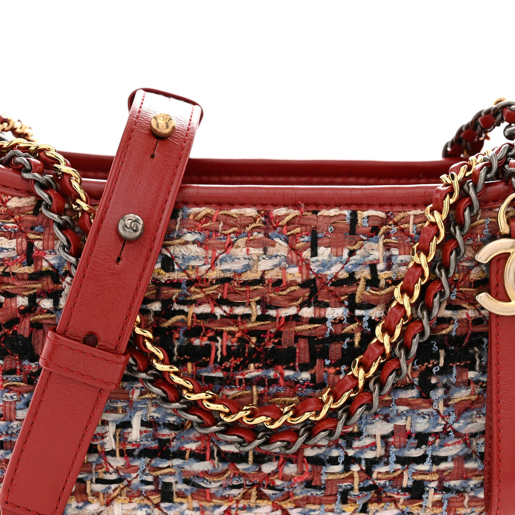 Tweed Calfskin Small Gabrielle Hobo Red