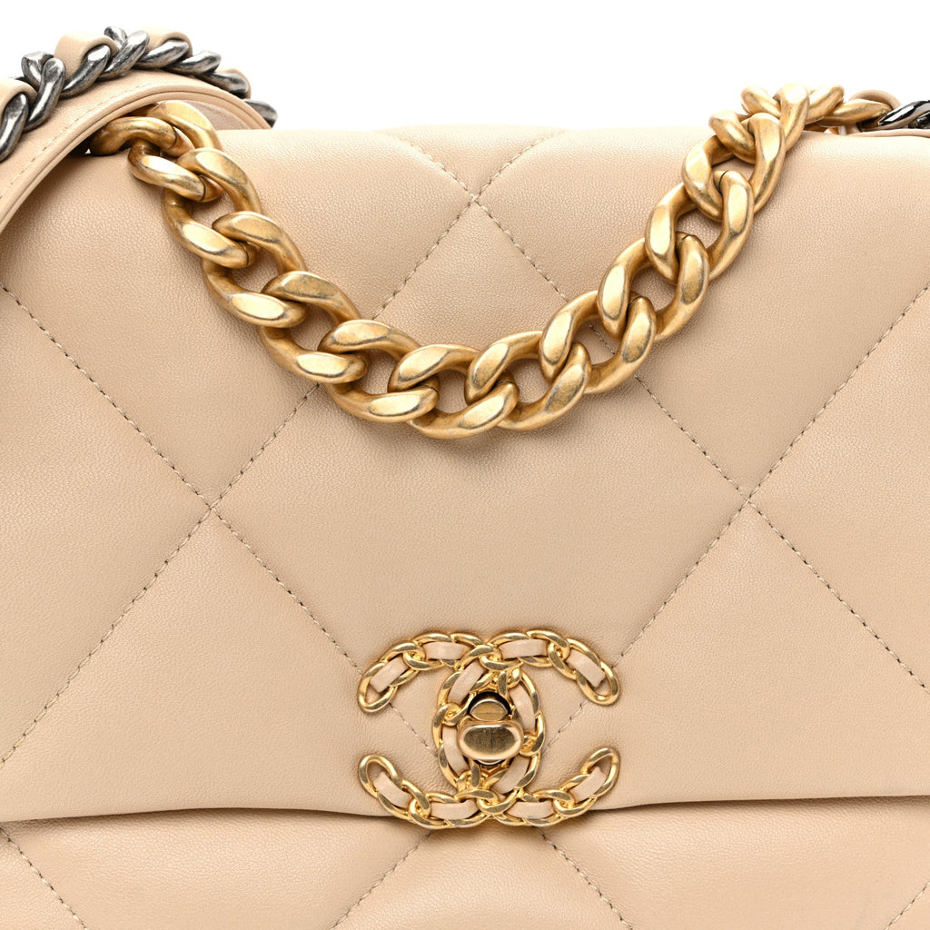Lambskin Quilted Medium Chanel 19 Flap Beige