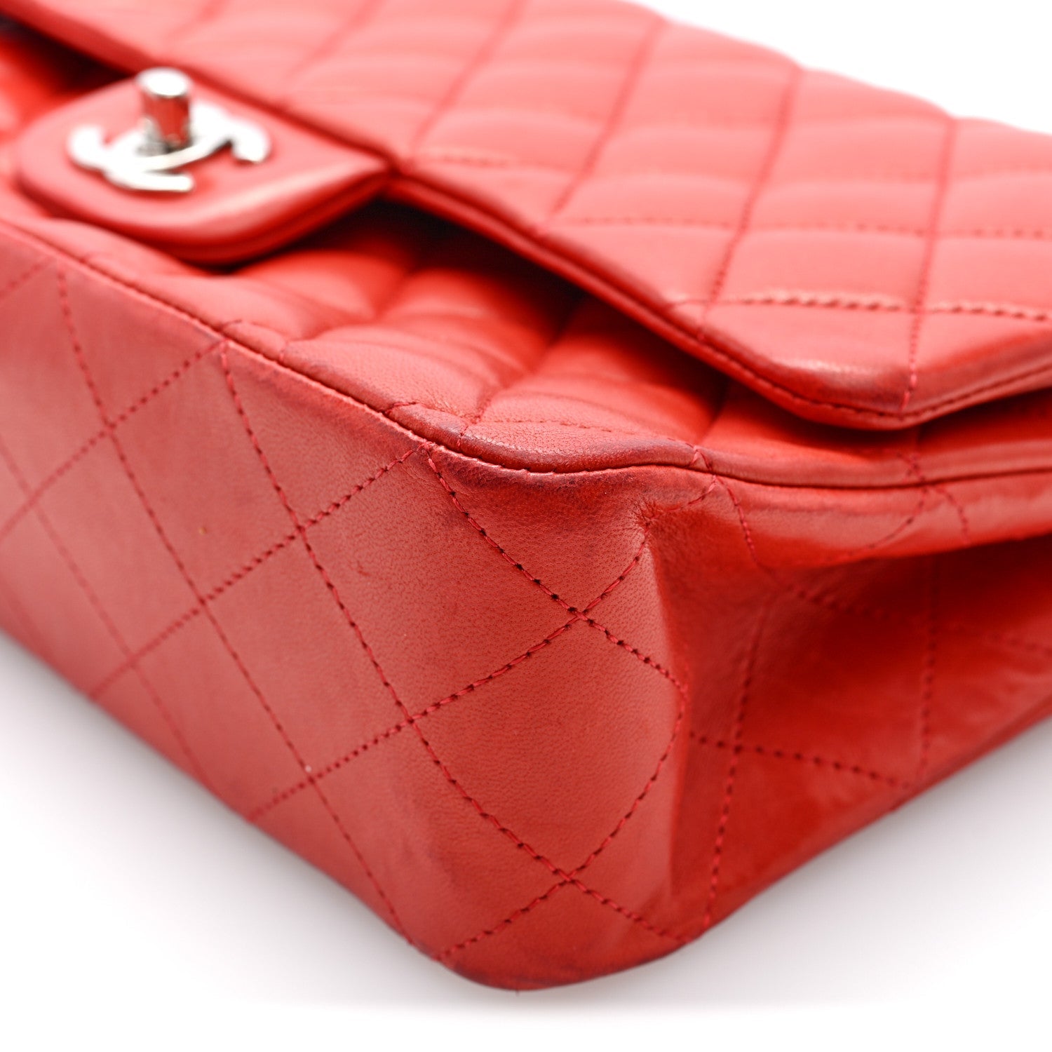 Lambskin Quilted Medium Double Flap Red