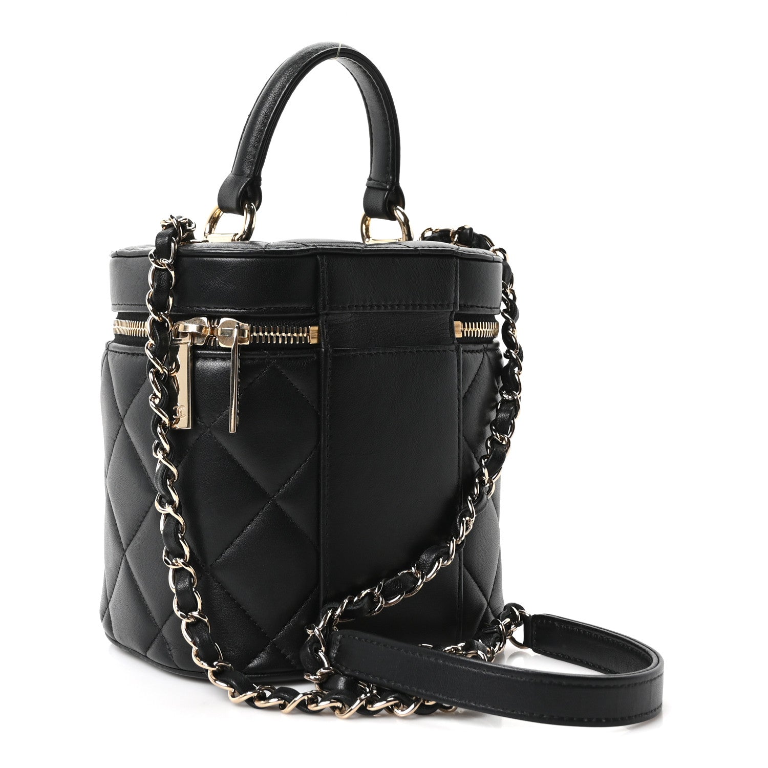 Lambskin Quilted Trendy Vanity Case Black