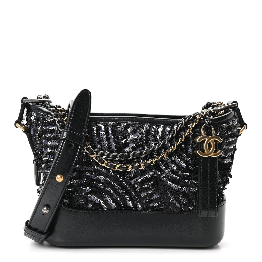 Sequin Calfskin Small Gabrielle Hobo Black Silver