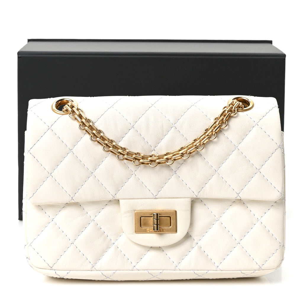 Aged Calfskin Quilted 2.55 Reissue Mini Flap White