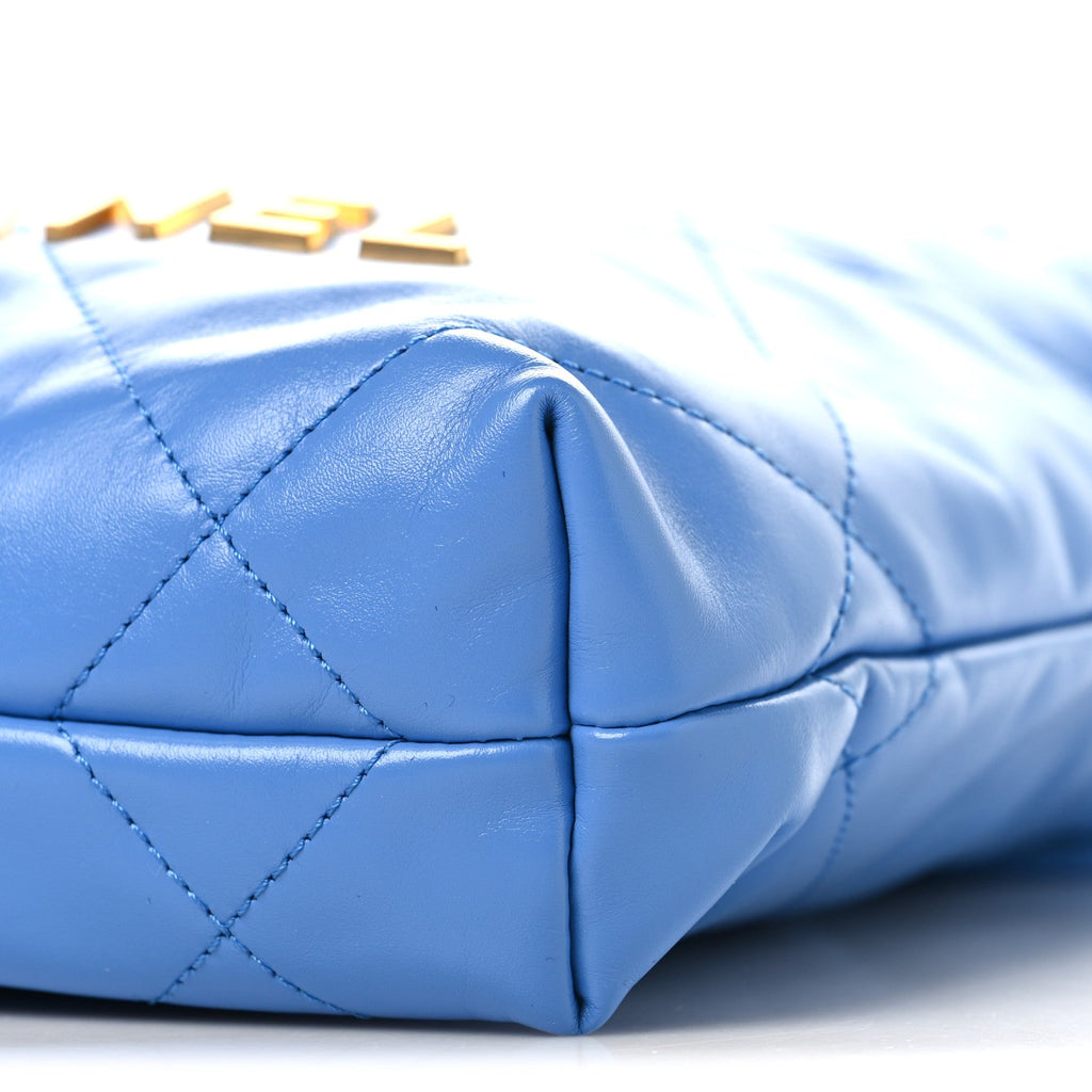 Shiny Calfskin Quilted Mini Chanel 22 Blue