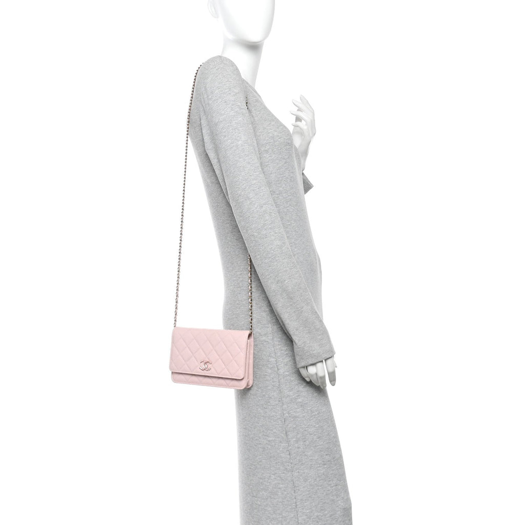 Caviar Quilted Crystal Enamel CC Wallet On Chain WOC Light Pink