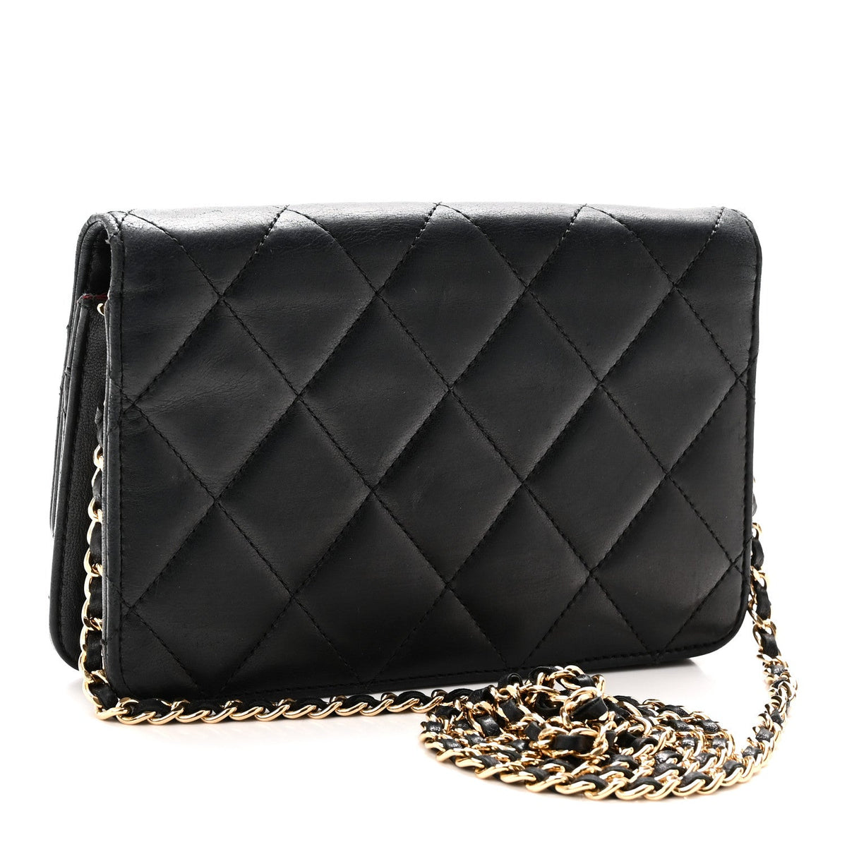 Lambskin Quilted Golden Class Wallet on Chain WOC Black