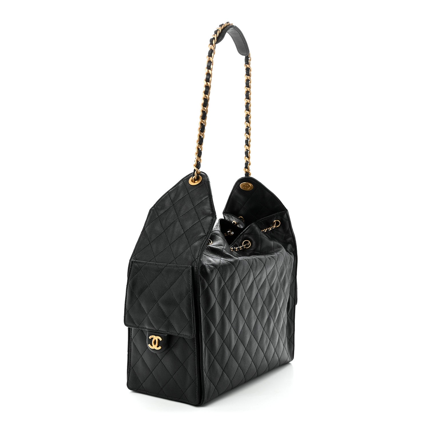 Caviar Quilted Medium Chanel 25 Handbag Black