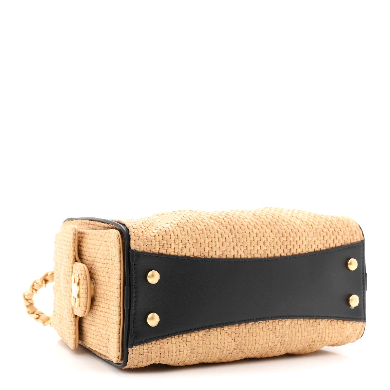 Braided Raffia Calfskin Quilted Mini Chanel 25 Handbag Beige Black