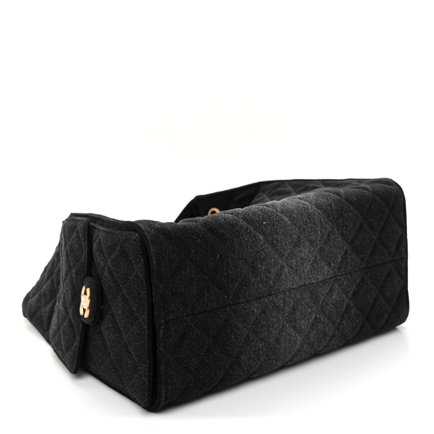 Washed Denim Quilted Medium Chanel 25 Handbag Black