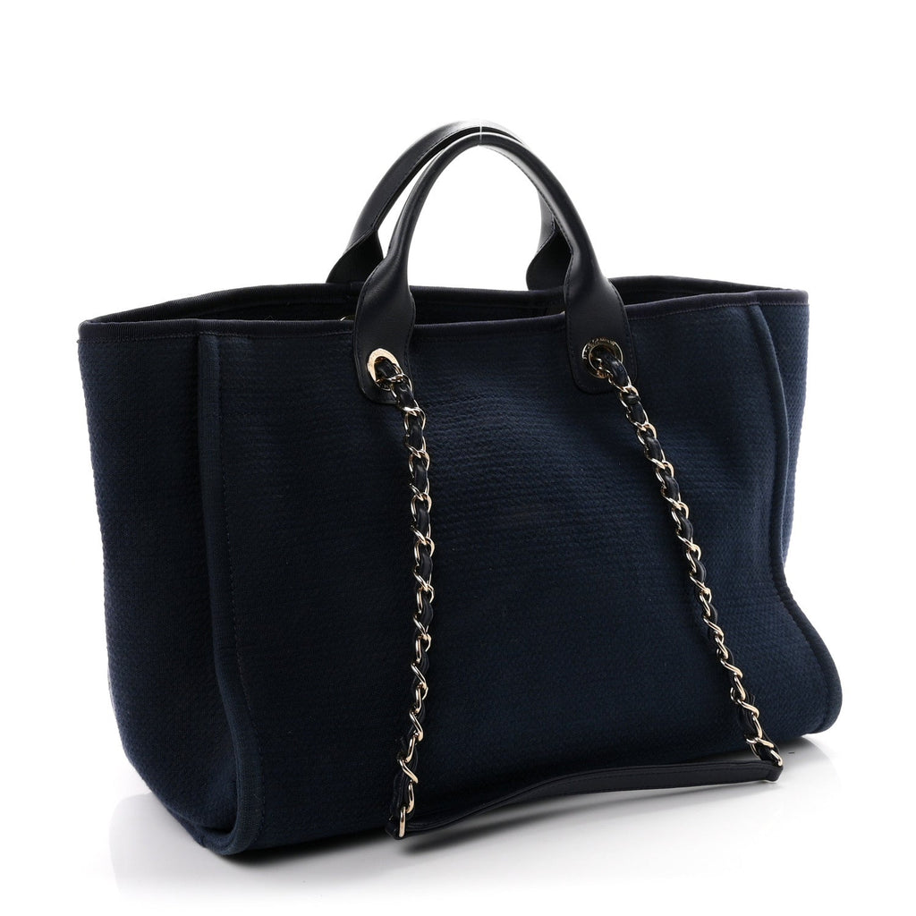 Mixed Fibers Calfskin Medium Deauville Tote Navy Blue