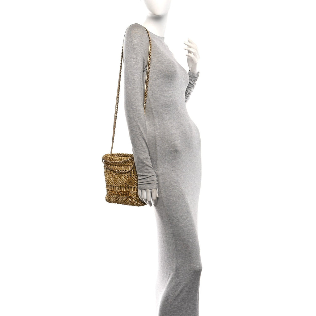 Metallic Calfskin Macrame Mini Chanel 22 Gold