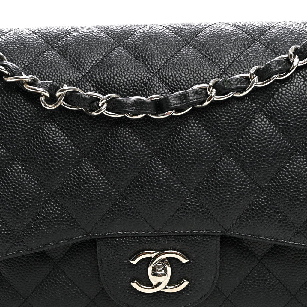 Caviar Quilted Jumbo Double Flap Black