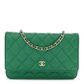 Metallic Caviar Quilted Wallet On Chain WOC Green