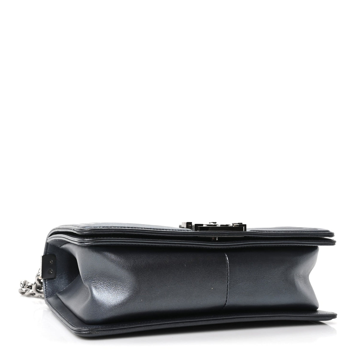 Metallic Calfskin Crystal Medium Boy Flap Dark Silver
