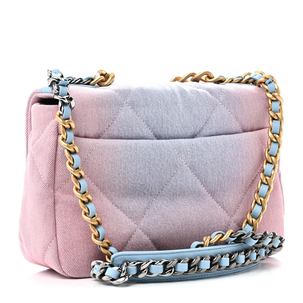 Denim Quilted Medium Chanel 19 Flap Blue Pink