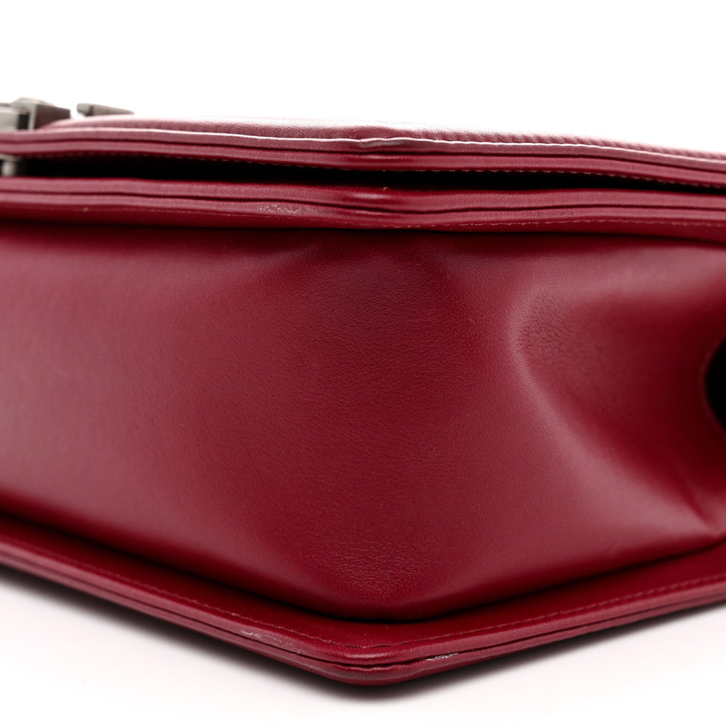 Calfskin Chevron Quilted Medium Boy Flap Burgundy