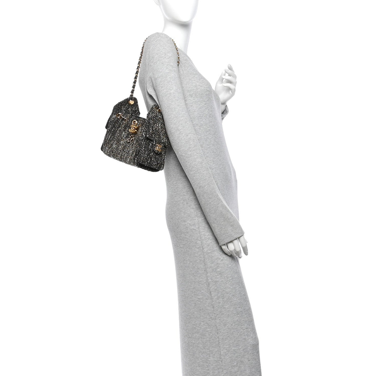 Tweed Quilted Mini Chanel 25 Handbag Black Ivory