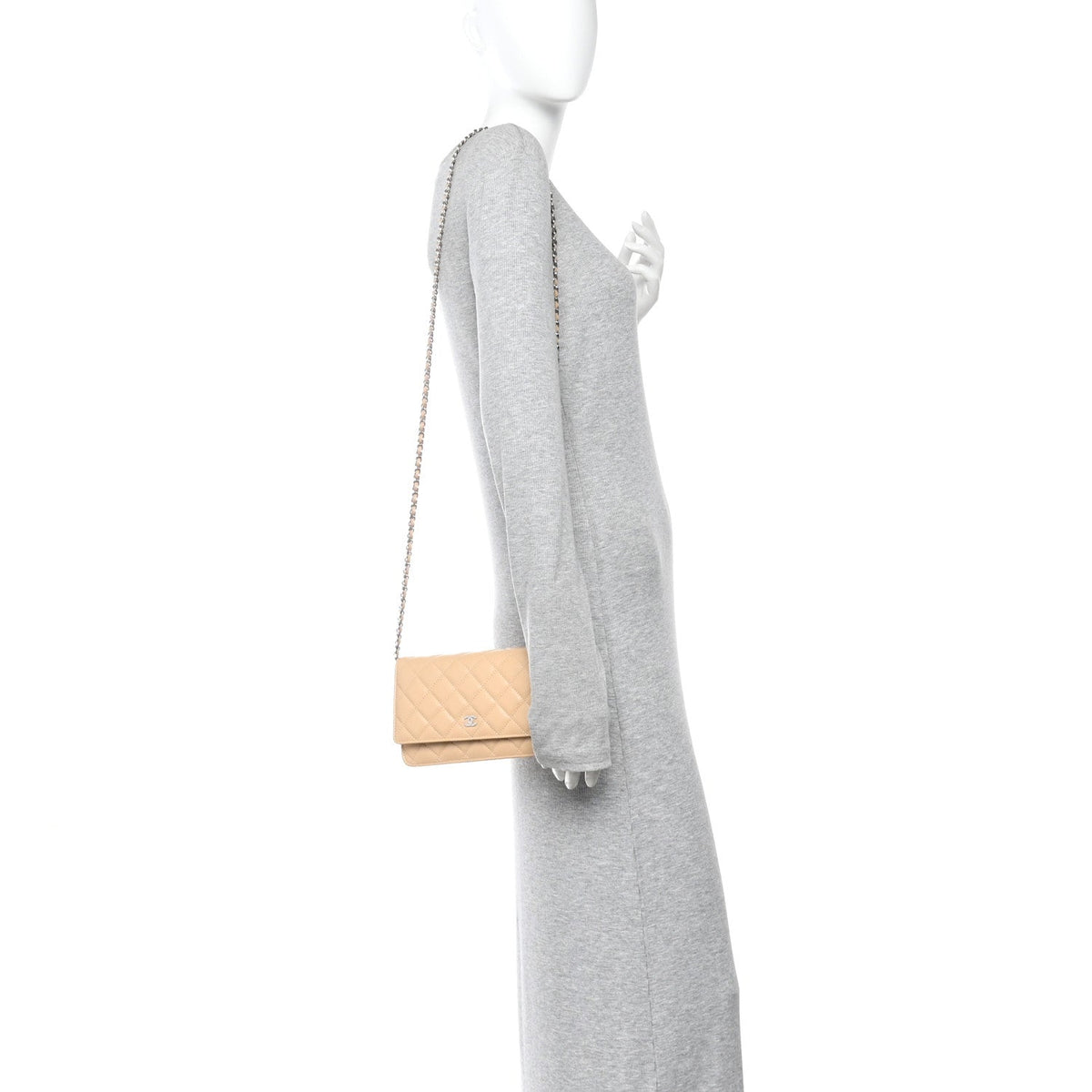 Caviar Quilted Wallet on Chain WOC Beige