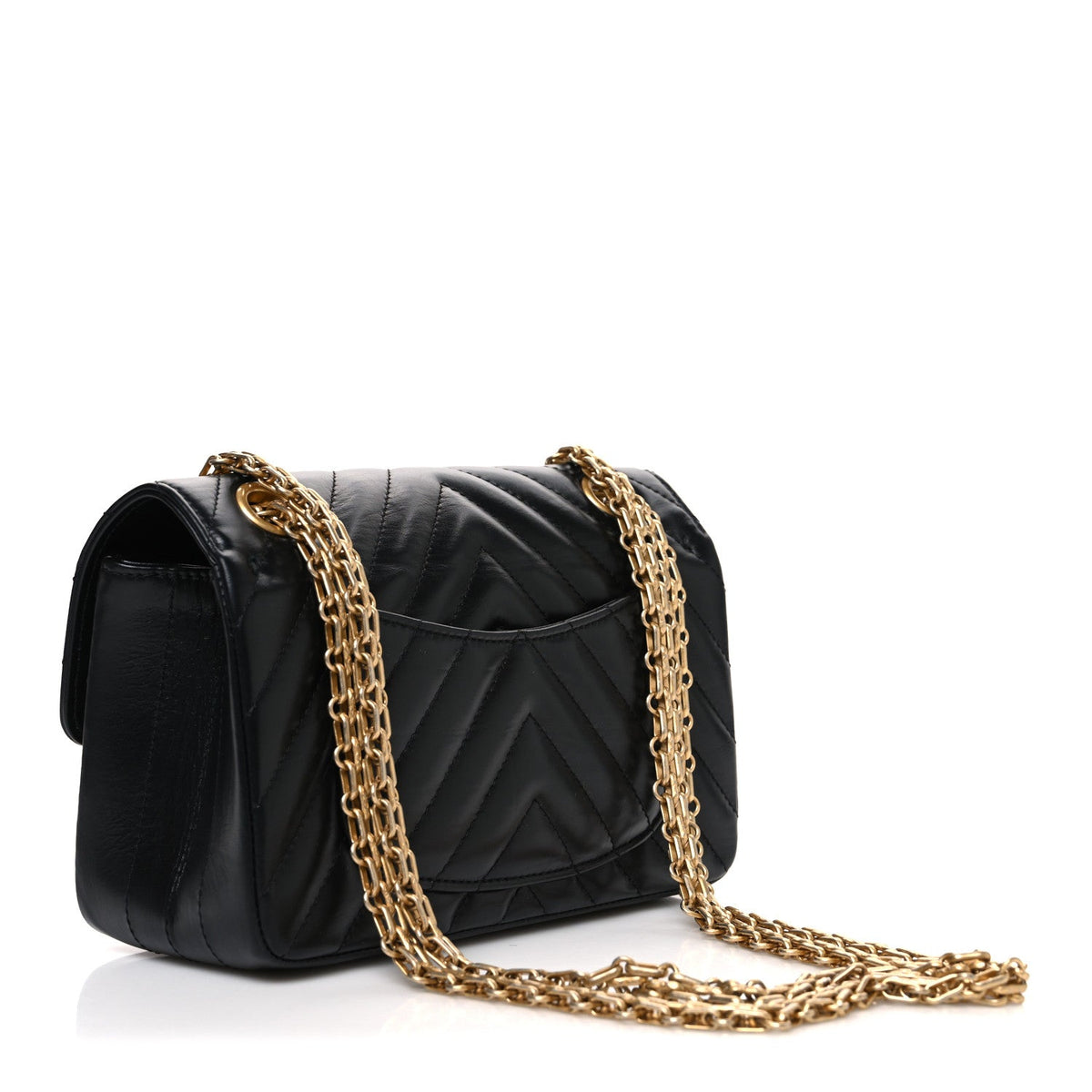 Aged Calfskin Chevron Quilted 2.55 Reissue Mini Flap Black
