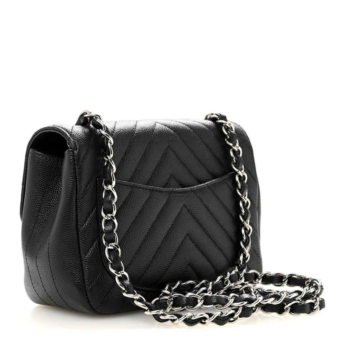 Caviar Chevron Quilted Mini Square Flap Black