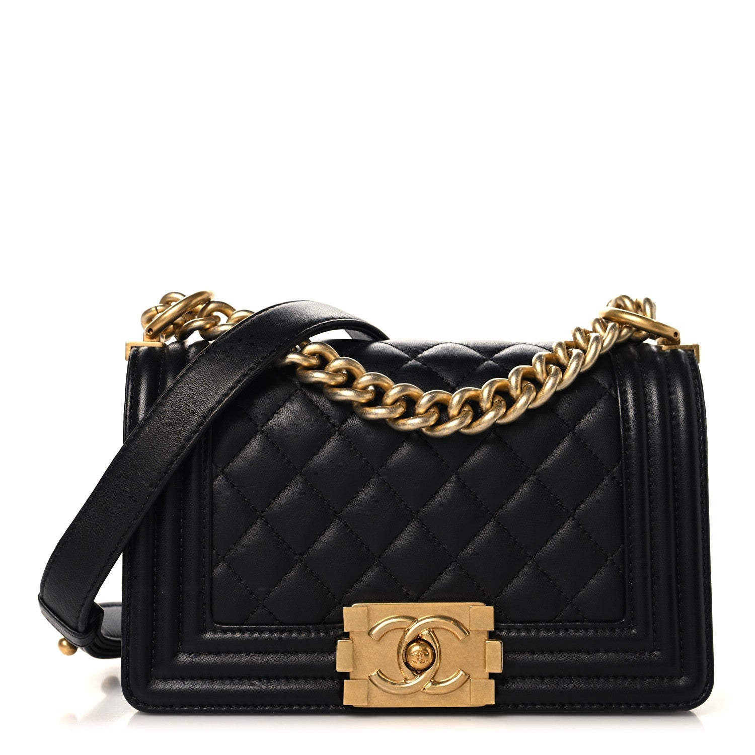 Lambskin Quilted Small Boy Flap Black