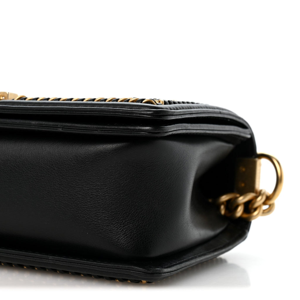 Lambskin Quilted Medium Top Handle Boy Flap Black
