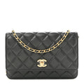 Lambskin Quilted CC Pearl Crush Wallet on Chain WOC Black