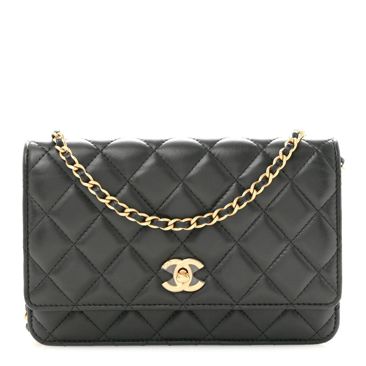 Lambskin Quilted CC Pearl Crush Wallet on Chain WOC Black