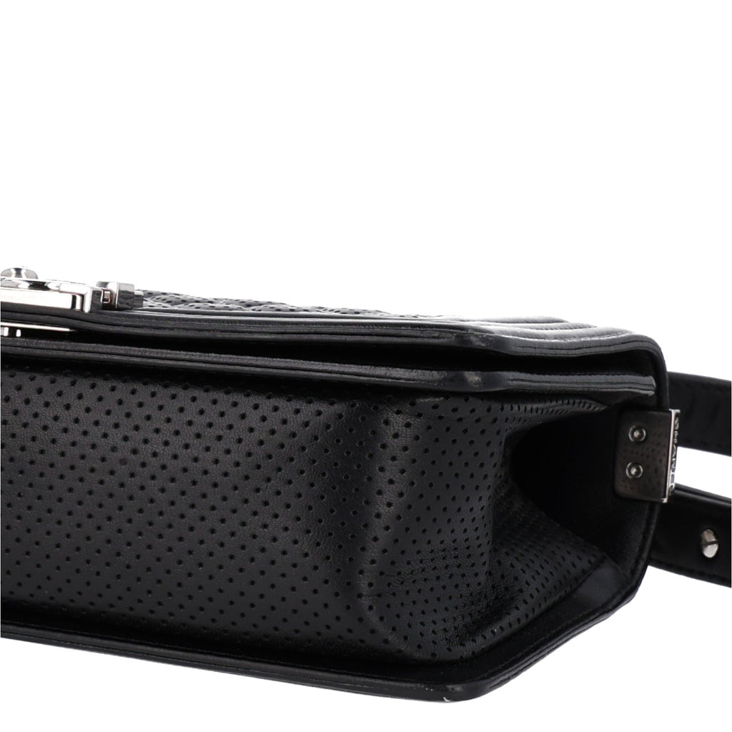 Lambskin Perforated Medium Boy Flap Black