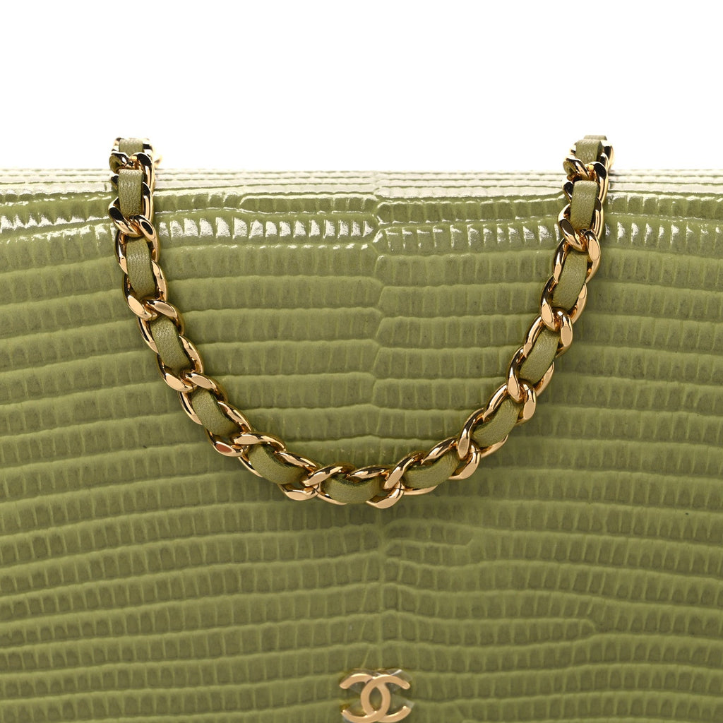 Calfskin Lizard Embossed Wallet On Chain WOC Green
