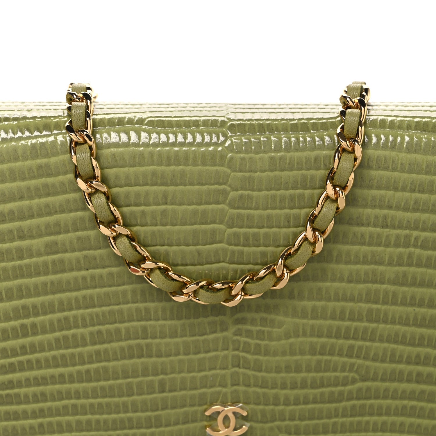 Calfskin Lizard Embossed Wallet On Chain WOC Green