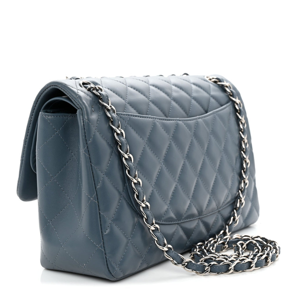 Lambskin Quilted Jumbo Double Flap Dark Blue