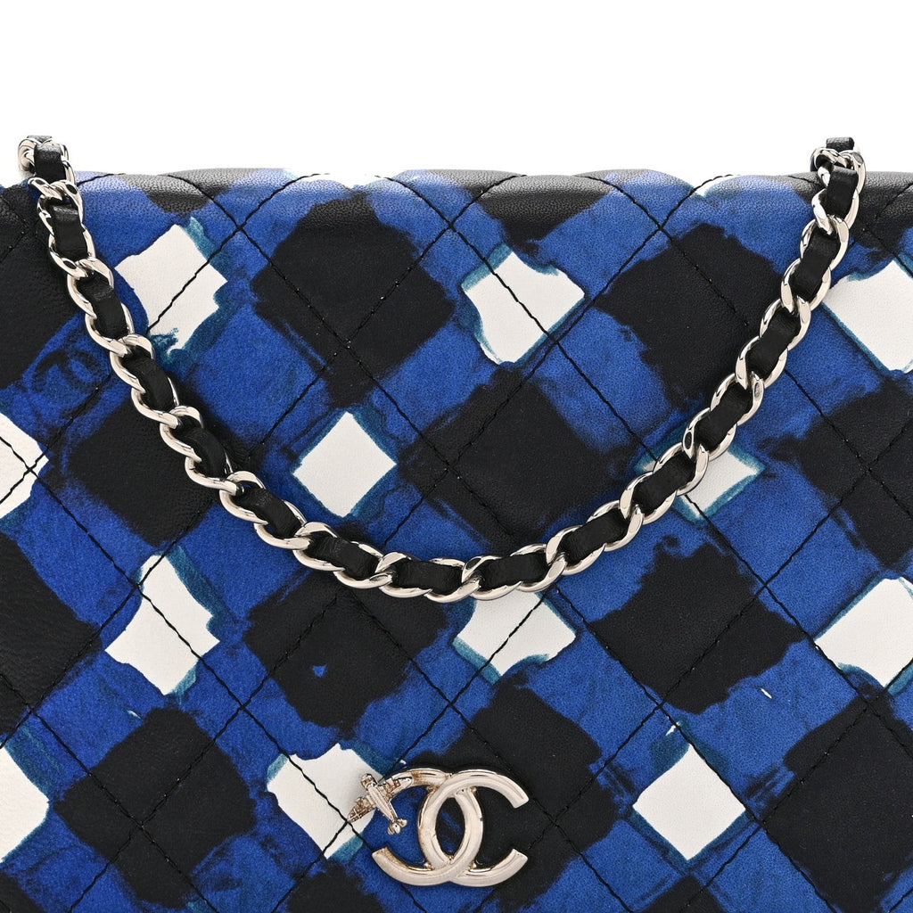 Printed Lambskin Airlines Wallet On Chain WOC White Blue Black