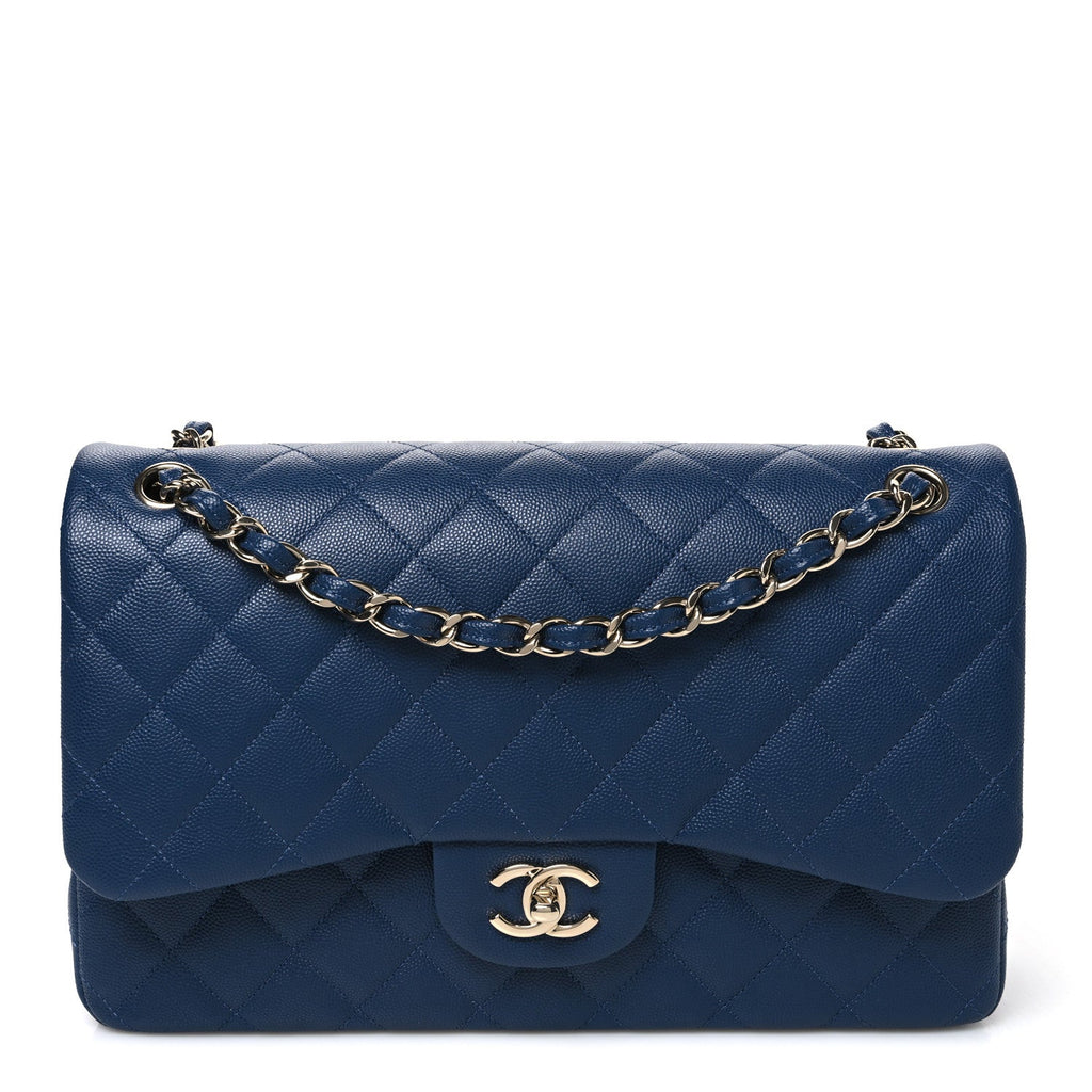 Caviar Quilted Jumbo Double Flap Navy Blue