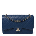Caviar Quilted Jumbo Double Flap Navy Blue