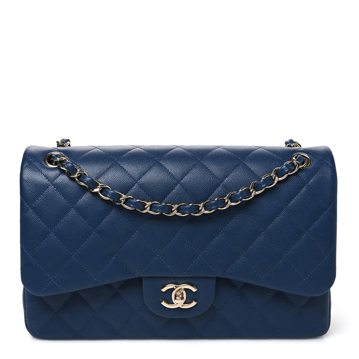 Caviar Quilted Jumbo Double Flap Navy Blue