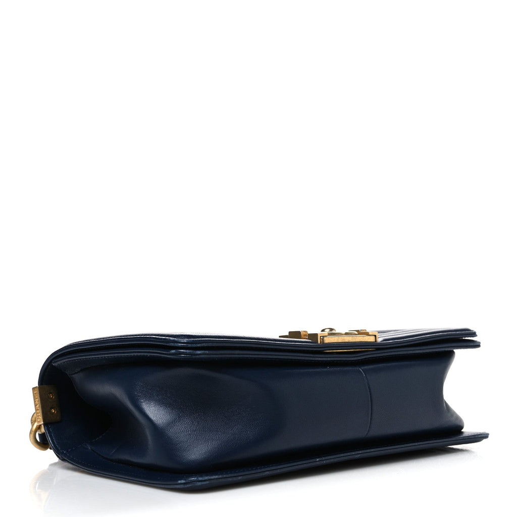 Lambskin Quilted Medium Boy Flap Dark Navy
