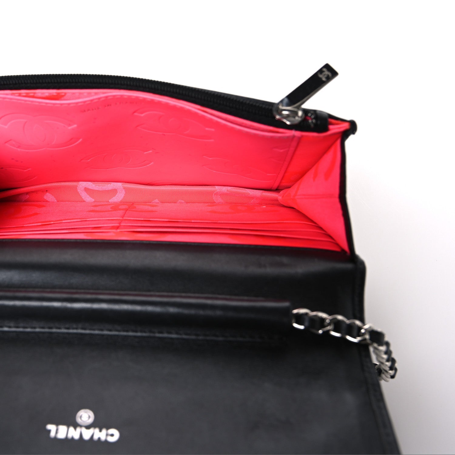 Calfskin Quilted Cambon Wallet on Chain WOC Black