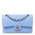 Caviar Quilted Small Double Flap Light Blue